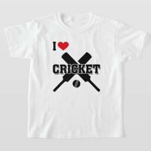 Camiseta Me encanta el críquet, los murciélagos cruzados y 