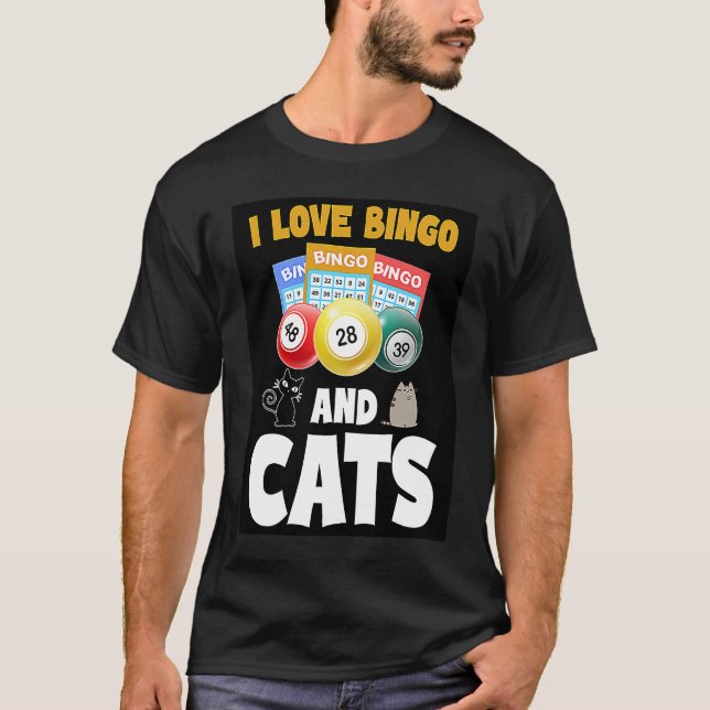 Camiseta Me encanta el diseño de Bingo y Gatos Cuadros Retr (Anverso)