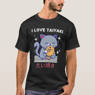 Camiseta Me encanta el gato taiyaki lindo Kawaii come Taiya