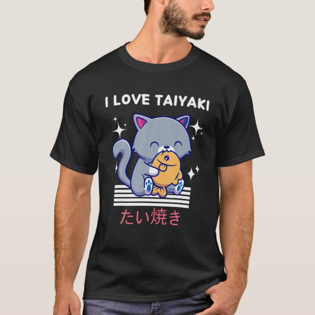 Camiseta Me encanta el gato taiyaki lindo Kawaii come Taiya (Anverso)