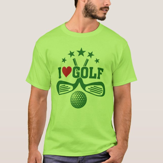 Camiseta Me encanta el golf, los clubes de golf cruzados y  (Anverso)