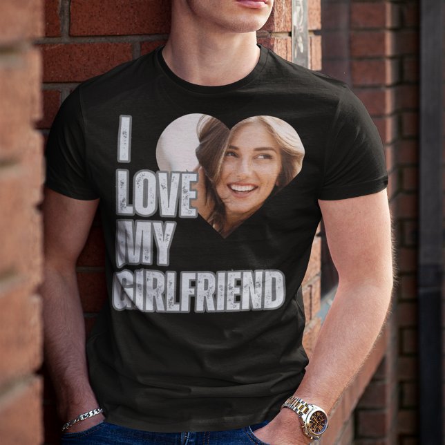 Camiseta Me encanta el regalo de mi novia de fotos del novi (I Love My Girlfriend Heart Photo Boyfriend Gift T-Shirt)