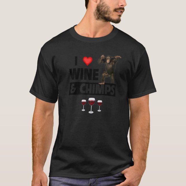 Camiseta Me encanta el vino y los chimpancés que beben el m (Anverso)