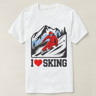 Camiseta Me encanta esquiar esquí retro gráfico de montaña