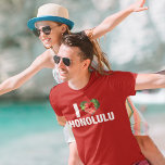 Camiseta Me Encanta Honolulu Cute Flor Hawaití Hibiscus<br><div class="desc">Amo a Honolulu. Una flor de hibisco hawaiano en forma de corazón adorable decora esta bonita camiseta para sus vacaciones de verano en la playa de Hawái.</div>