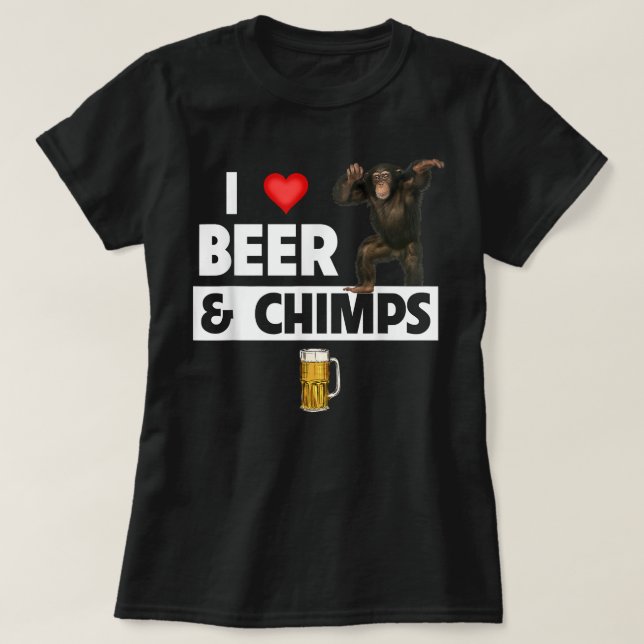 Camiseta Me encanta la cerveza y los chimpancés que beben e (Diseño del anverso)