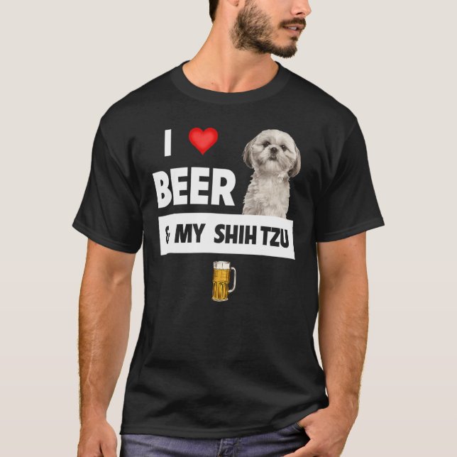 Camiseta Me Encanta La Cerveza Y Mi Madre Shih Tzu Papá Per (Anverso)