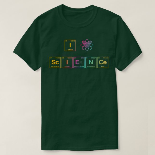 Camiseta ME ENCANTA LA CIENCIA escrita en elementos de tabl (Diseño del anverso)
