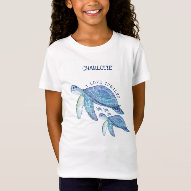 Camiseta ME ENCANTA LA diversión del niño turquesa TURTLES (Anverso)