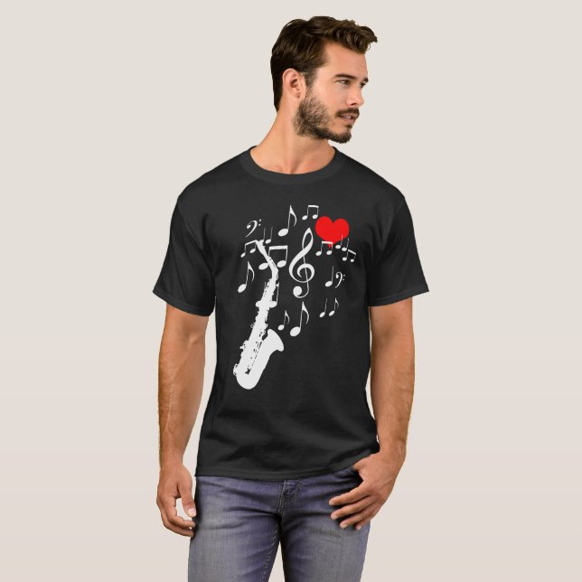 Camiseta Me encanta la música saxofónica negra divertida (Anverso completo)
