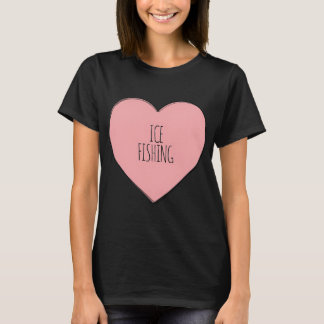 Camiseta Me encanta la pesca en hielo Corazón rosa