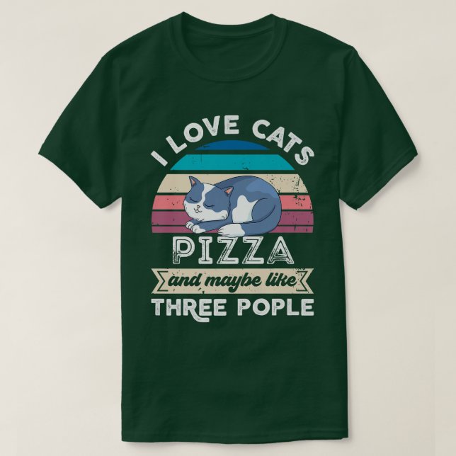 Camiseta Me encanta la pizza de gatos y como las tres perso (Diseño del anverso)