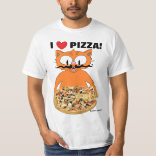 Camiseta ¡Me encanta la pizza! Gato bigote dibujos animados