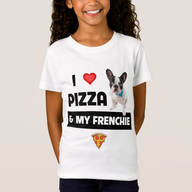 Camiseta Me encanta la pizza y mi Bulldog francés de perro  (Anverso)