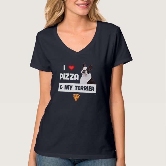 Camiseta Me encanta la pizza y mi perro de Boston Pepperoni (Anverso)