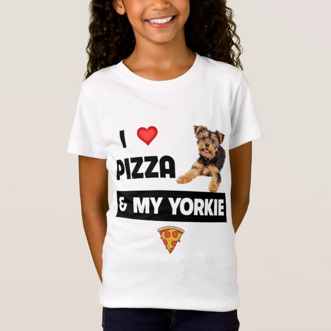 Camiseta Me Encanta La Pizza Y Mi Perro Yorkie Pepperoni Yo (Anverso)