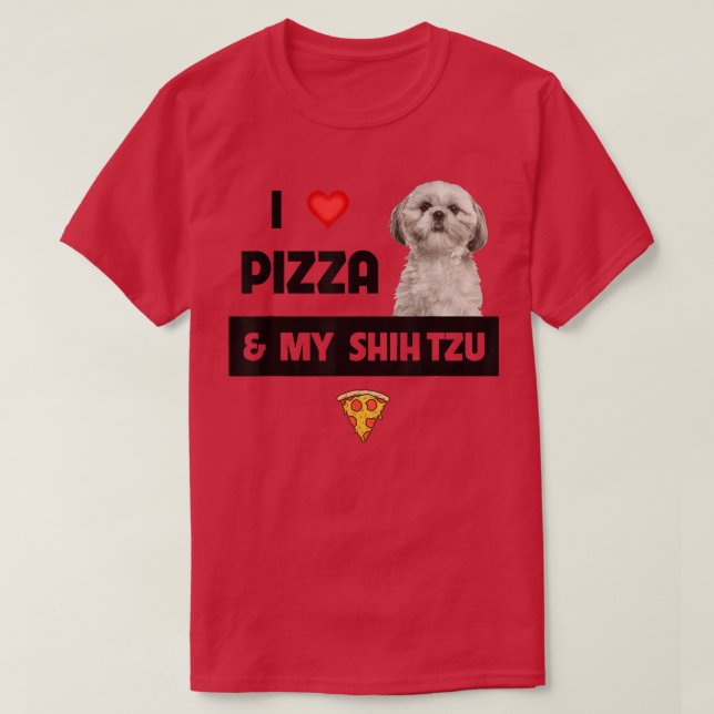Camiseta Me Encanta La Pizza Y Mi Queso Shih Tzu Perg Peppe (Diseño del anverso)