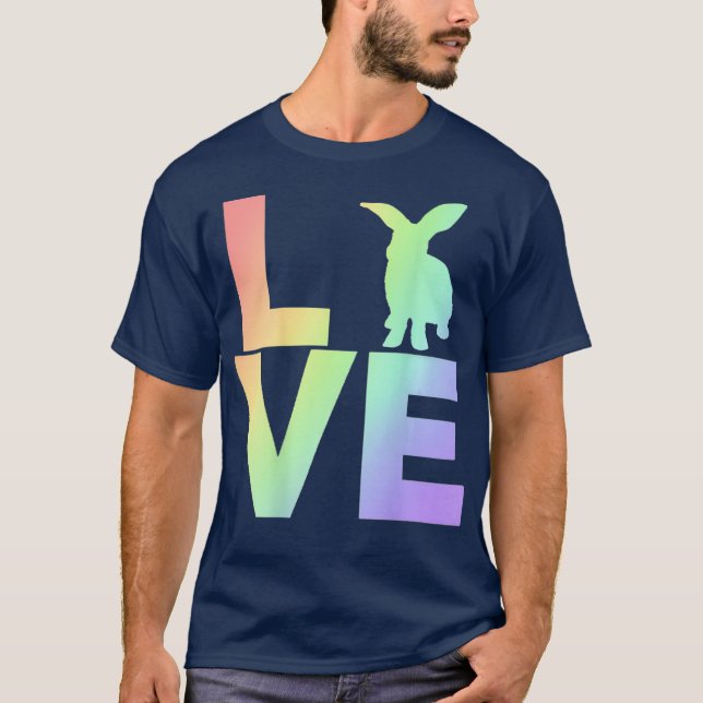 Camiseta Me encanta la silueta de conejo arcoiris de vuelta (Anverso)