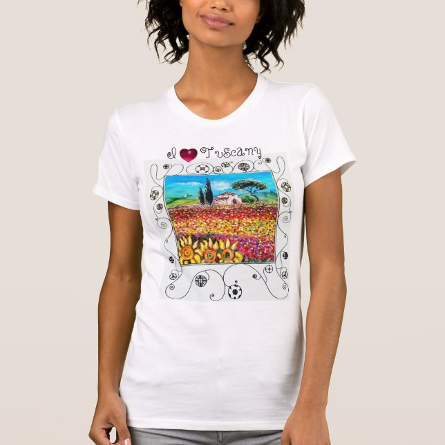 CAMISETA ME ENCANTA LA TOSCANA, LOS FLORES Y LOS CAMPOS DE  (Anverso)