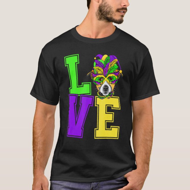 Camiseta Me Encanta Mardi Gras Costume Jack Russell Terrier (Anverso)