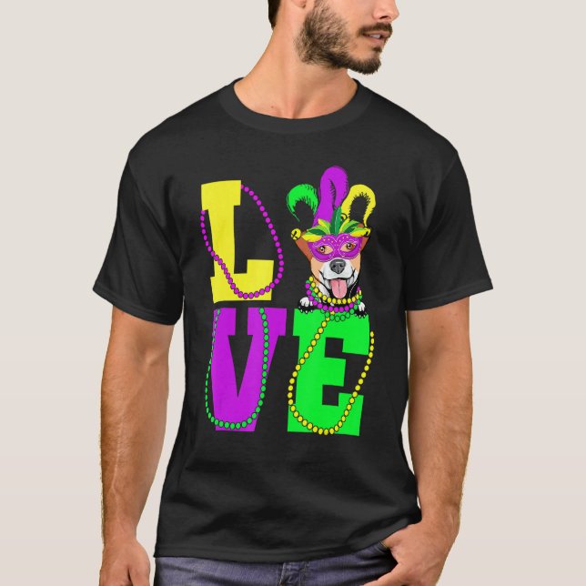 Camiseta Me encanta Mardi Gras Jack Russell Terrier Dog Mas (Anverso)