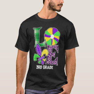 Camiseta Me encanta Mardi Gras Teacher Leopard Plaid