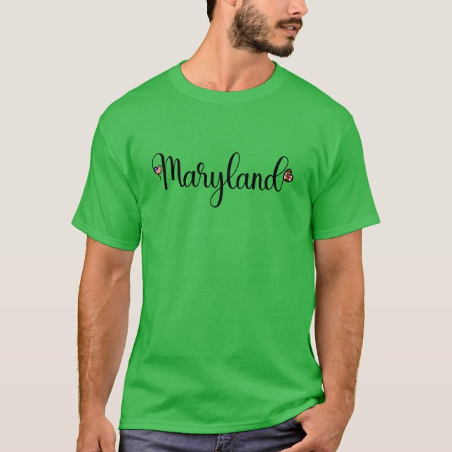 Camiseta Me Encanta Maryland Maryland Script Con Forma De C (Anverso)