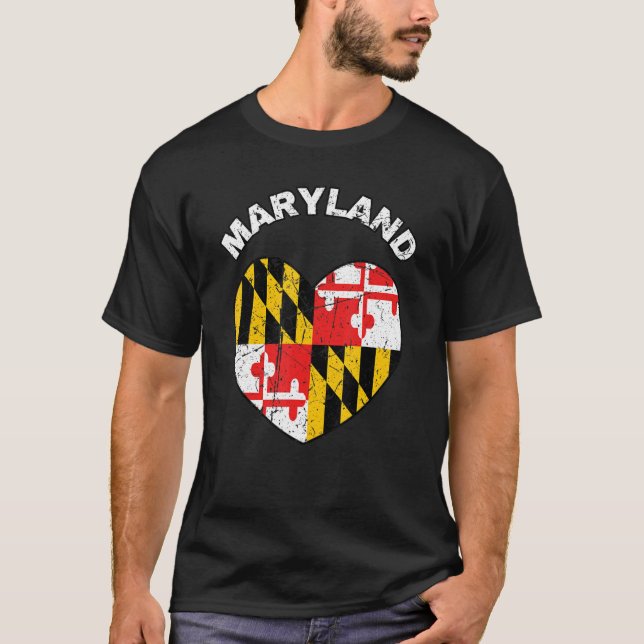 Camiseta Me encanta Maryland MD Estado de bandera Heart Bal (Anverso)