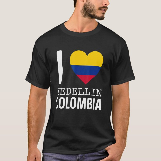 Camiseta Me encanta Medellín Mapa de Bandera de Colombia Or (Anverso)