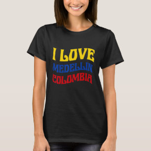 Camiseta Me encanta Medellín Mapa de Bandera de Colombia Or