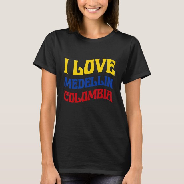 Camiseta Me encanta Medellín Mapa de Bandera de Colombia Or (Anverso)