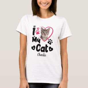 Camiseta Me encanta mi corazón del gato foto y nombre perso