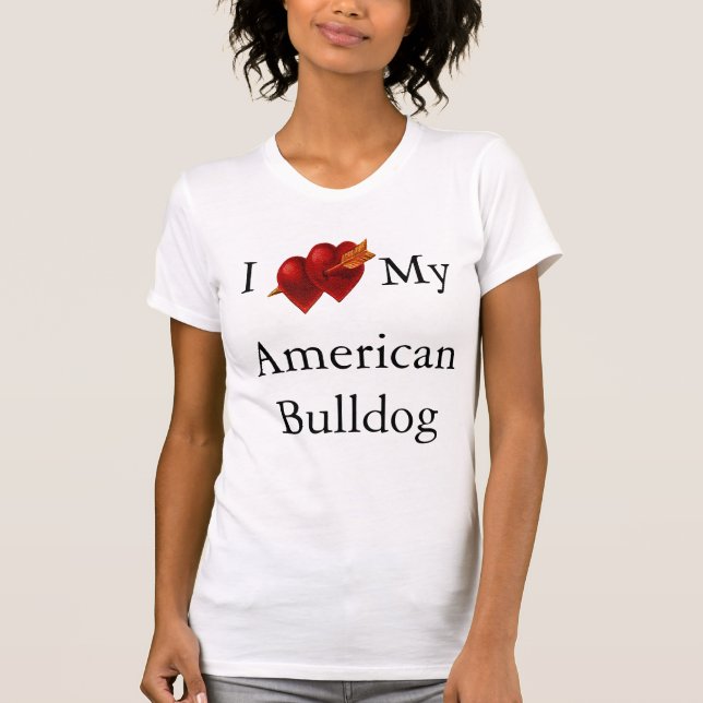 Camiseta Me encanta mi doble corazón de Bulldog americano (Anverso)