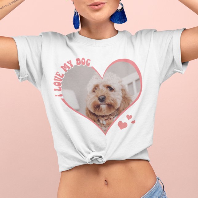 Camiseta Me encanta mi foto de corazón de perro blanco (Subido por el creador)