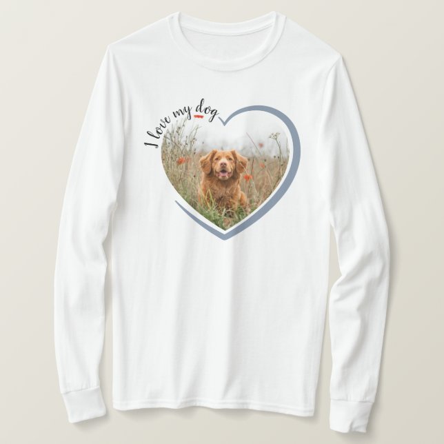 Camiseta Me Encanta Mi Foto De Corazón De Perro Largo Sleed (Anverso del diseño)