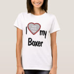 Camiseta Me encanta mi fotograma de foto de corazón dulce d<br><div class="desc">Esta divertida camiseta te dejará mostrar cuánto amas a tu boxeador. La camiseta tiene un marco fotográfico en forma de corazón divertido donde puedes subir una foto de tu propio boxeador. Los amantes del perro se enamorarán de esta divertida camiseta de personalizable que te permite subir tu propia foto.</div>