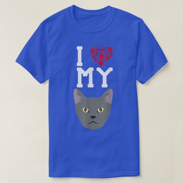 Camiseta Me encanta mi gato azul ruso  (Diseño del anverso)
