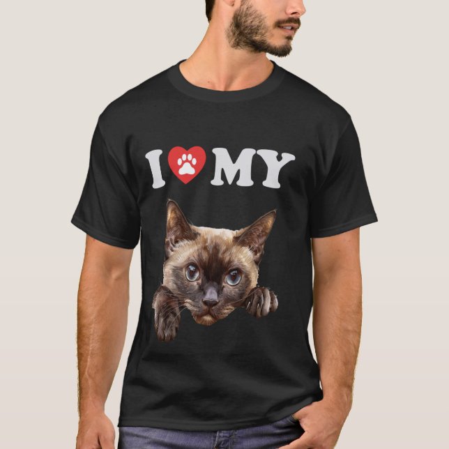 Camiseta Me encanta mi gato birmano gatito gracioso mamá D (Anverso)