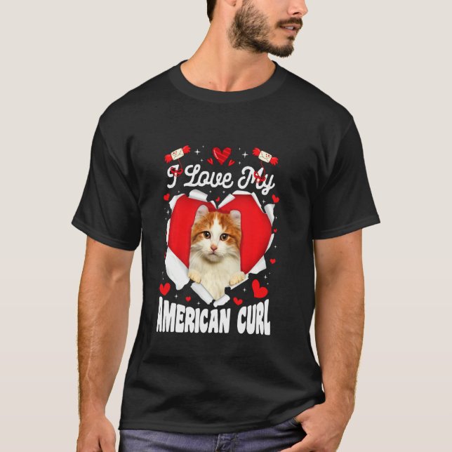 Camiseta Me encanta mi gato de San Valentín de curry americ (Anverso)
