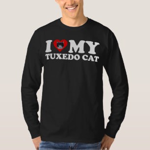 Camiseta Me encanta mi gato de Tuxedo negro y gato blanco