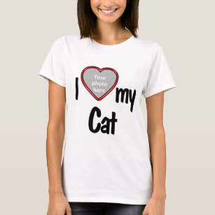 Camiseta Me encanta mi gato - marco de foto de corazón rojo