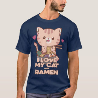 Camiseta Me encanta mi gato y el diseño divertido de ramen