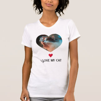 Camiseta Me encanta mi gato y mi foto Personalizado de arte