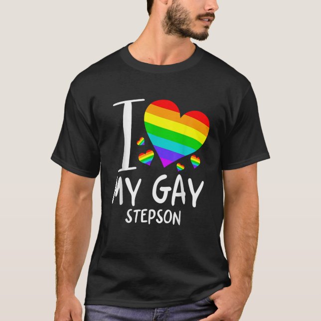 Camiseta Me Encanta Mi Gay Stepson LGBT Mes Familia Orgullo (Anverso)