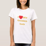 Camiseta Me encanta mi laboratorio amarillo dorado<br><div class="desc">Camisas clásicas de la mujer en color blanco y texto en color amarillo dorado y ropa de declaración de moda informal impresa con la frase de texto de la plantilla de personalizable I ♥️ My Golden Yellow Lab sobre Gorras, Camisetas y productos de Mascota por TheFabricSeal imprenta en tienda a...</div>