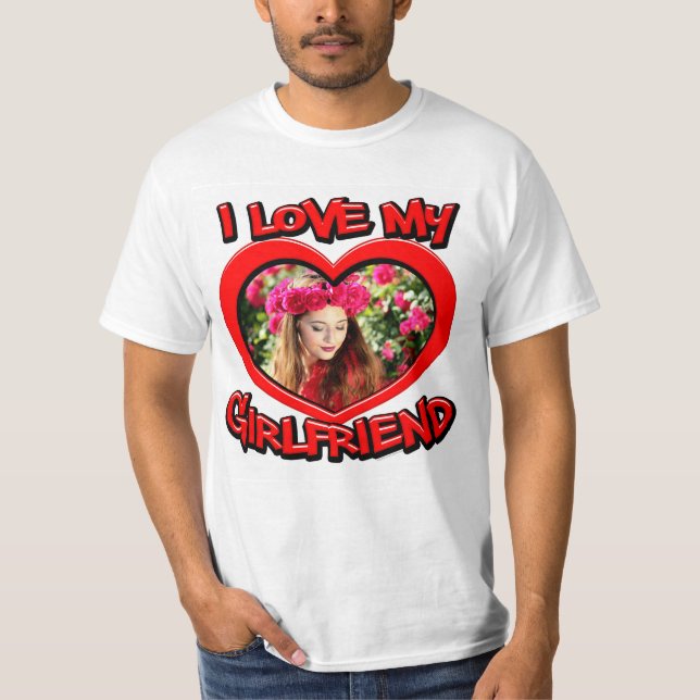 Camiseta Me encanta mi novia Bubble Red Heart Photo (Anverso)