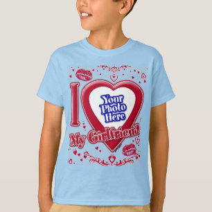 Camiseta Me encanta mi novia foto corazón rojo azul claro