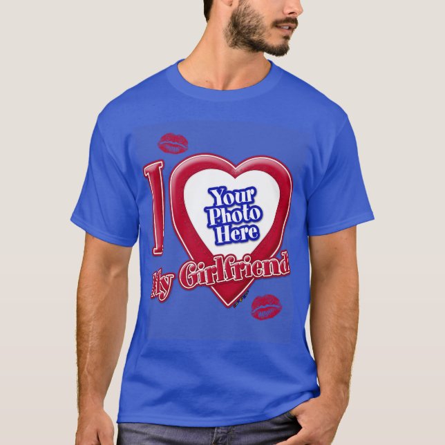 Camiseta Me Encanta Mi Novia Foto Red Hearps D R Blue (Anverso)