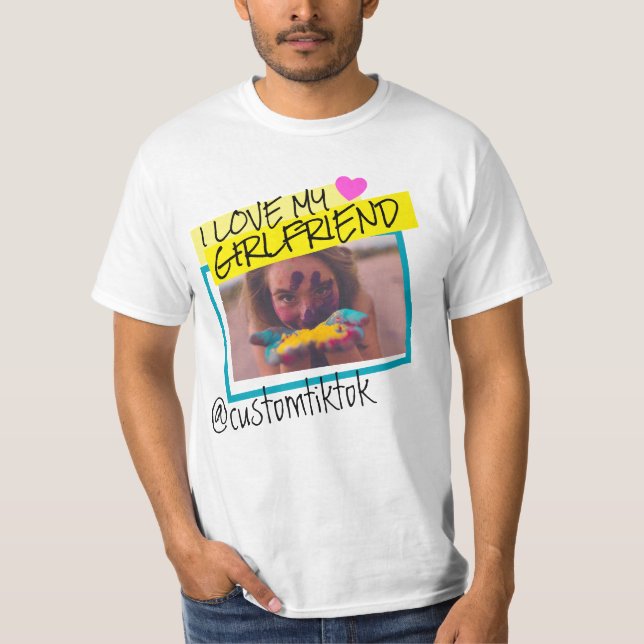 Camiseta Me encanta mi novia personalizado de texto de foto (Anverso)