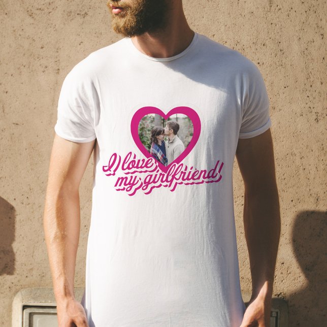 Camiseta Me encanta mi novia Personalizado personalizada. (I Love My Girlfriend Custom Photo T-Shirt Personalized Gift For Boyfriend)